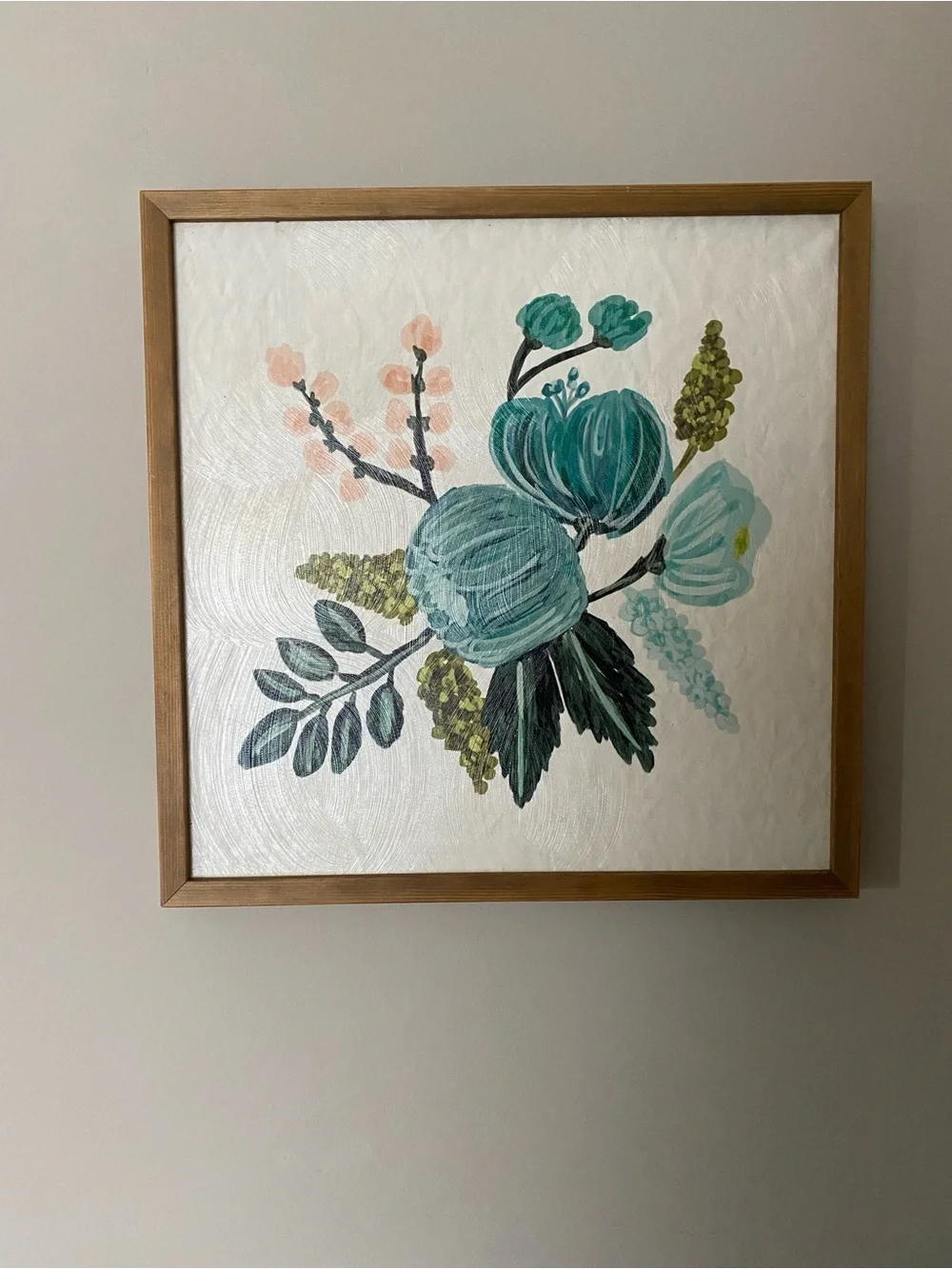 17”Framed Floral Wall Art in Teal and Cream
